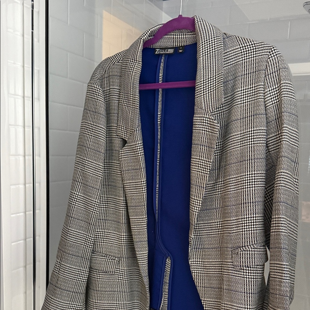 New York & Company Black and White Plaid Blazer